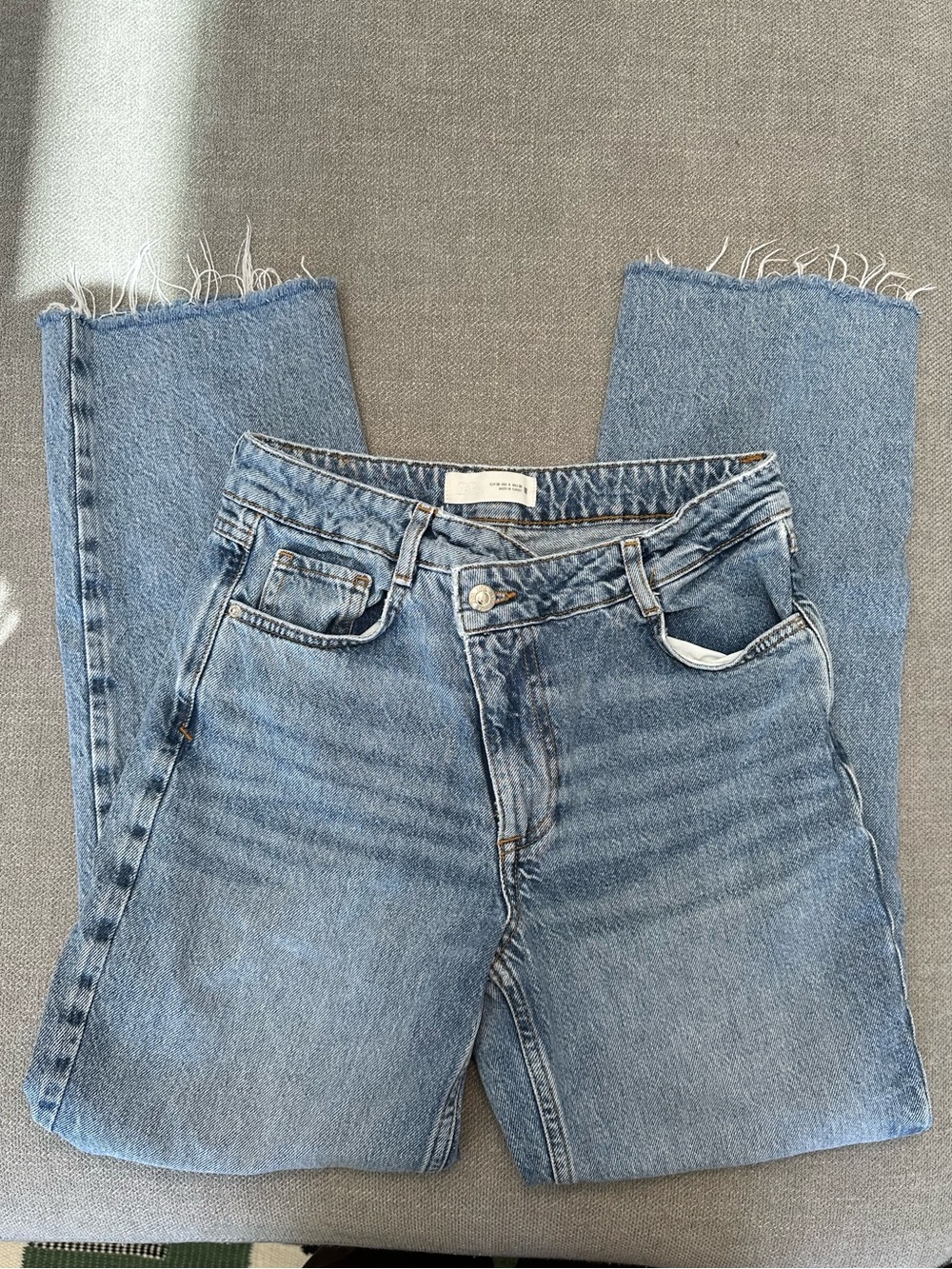 Zara Crossover Waist Straight Leg Jeans